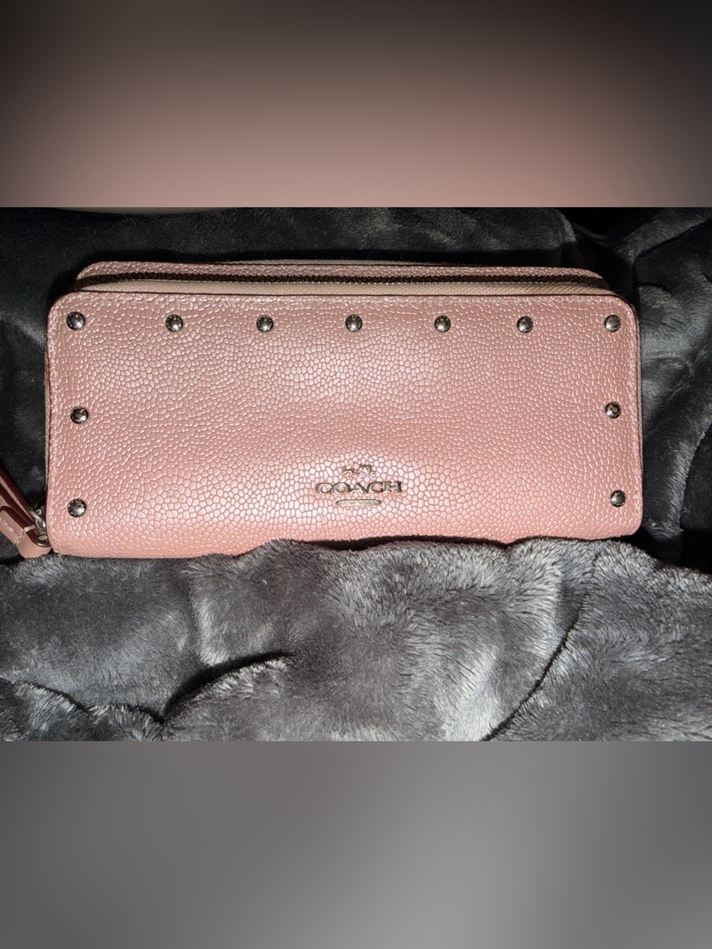 Coach Pink Pebbled Leather Studded Wristlet